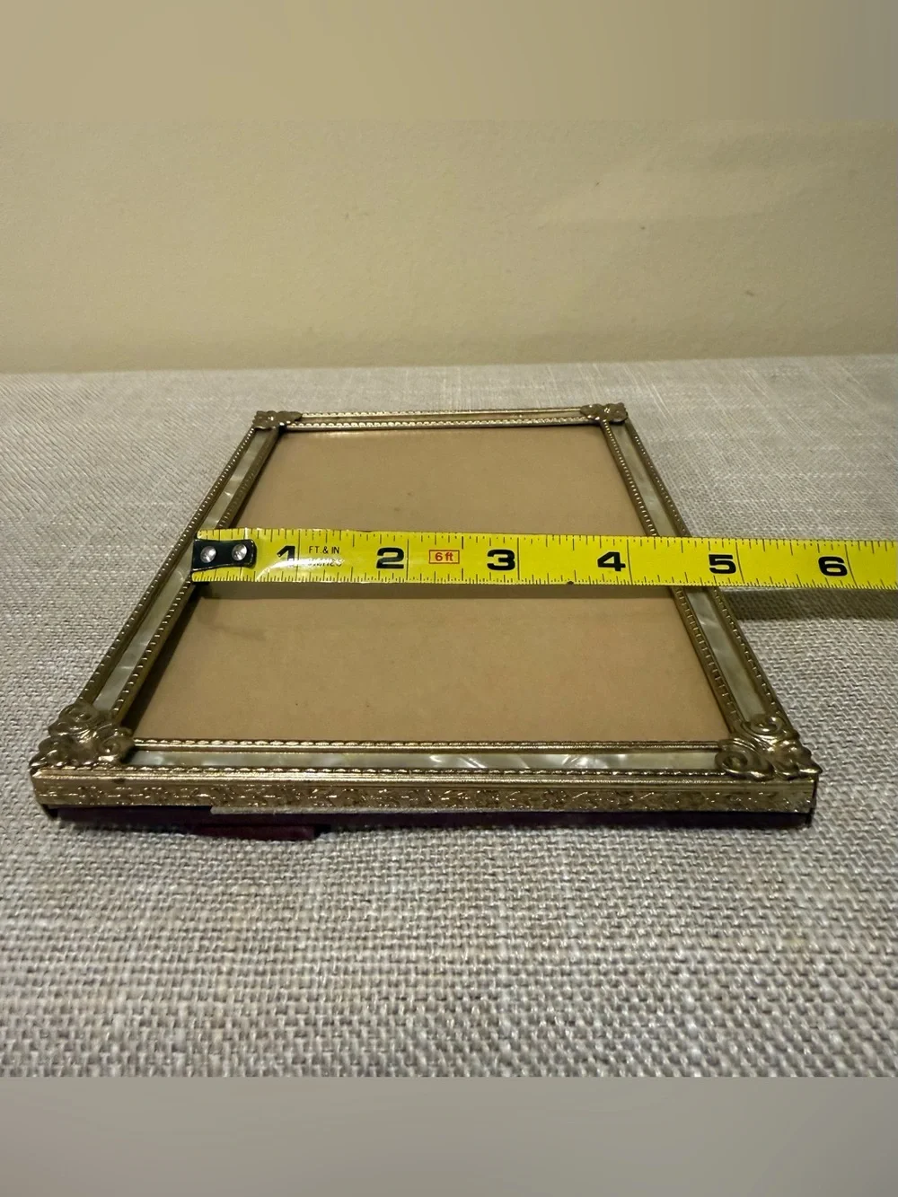 Vintage Brass & Mother of Pearl Photo Frame 5x7 Ornate Gold Floral Edge